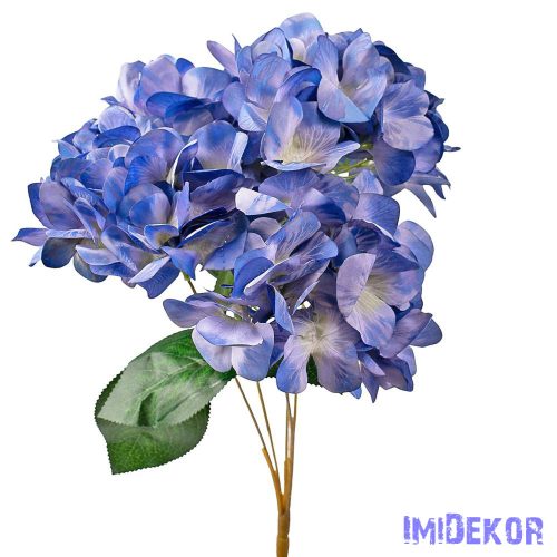 Hortenzia 5 ágú selyemvirág csokor 49cm magas - Kék