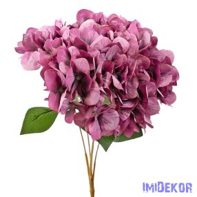 Hortenzia 5 ágú selyemvirág csokor 49cm magas - Lila
