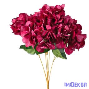 Hortenzia 5 ágú selyemvirág csokor 49cm magas - Bordó