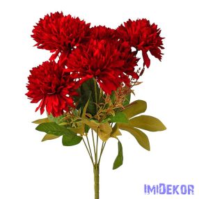 Krizantém 7 ágú selyemvirág csokor 42cm -  Piros