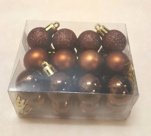 8 x 3-as mix karácsonyi gömb akasztható 2,5 cm barna