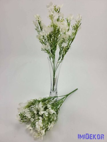 Apró virágos 5 ágú selyemvirág csokor díszítő 30 cm - Fehér