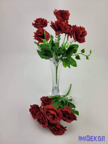 Nyílt rózsa 6 fejes selyemvirág csokor 28 cm - Piros