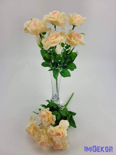 Nyílt rózsa 6 fejes selyemvirág csokor 28 cm - Barack