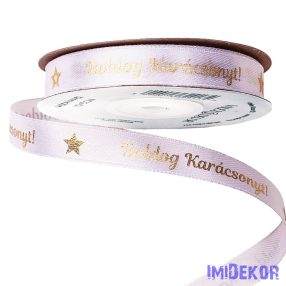   Fényes arany Boldog Karácsonyt feliratos szatén szalag 12mm x 20m - Fehér