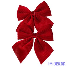 Bordázott bársony masni készlet, 12 x 13cm, 2db. - Piros