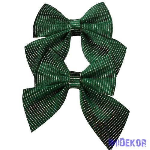 Csíkos bársony masni készlet, 12 x 13cm, 2db. - Sötétzöld