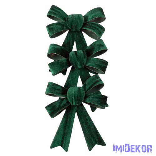 Bársony masni készlet, 9 x 10cm, 3db. - Sötétzöld