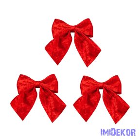 Fényes bársony masni készlet, 9 x 10cm, 3db. - Piros