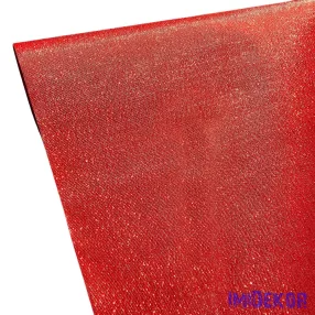   Metál vászon dekorációs anyag, asztali futó, 28cm x 5m - Piros