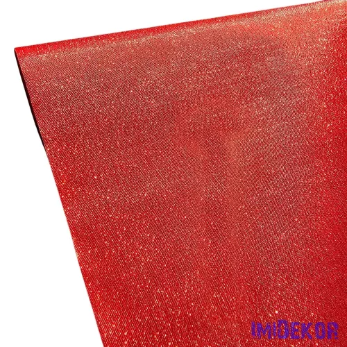 Metál vászon dekorációs anyag, asztali futó, 28cm x 5m - Piros