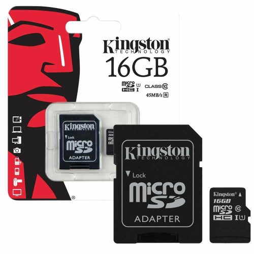 MicroSD HC Kingston C10 + SD adapter 16 GB memóriakártya kártyaolvasó