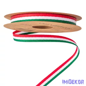   Magyar nemzeti színű szatén szalag, anyagában színes, 2 oldalas - 10mm x 10m