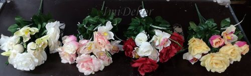 Rózsa + orchidea 12 fejes selyemvirág csokor 45 cm