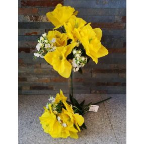 Nárcisz 5v selyem csokor díszítőkkel 37 cm
