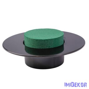   Ikebana henger, vizes tűzőhabbal D9cm, fekete tálban D19cm