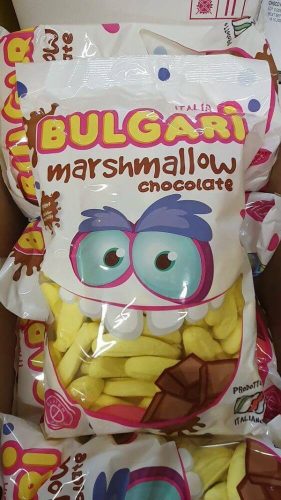 Töltött Banán csokis pillecukor habcukor töltött Bulgari Marshmallow 1 kg