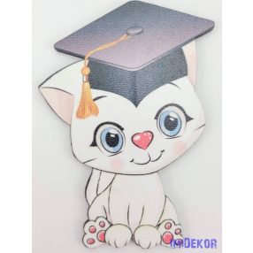 Szívorrú fehér cicás tábla ballagó kalapban