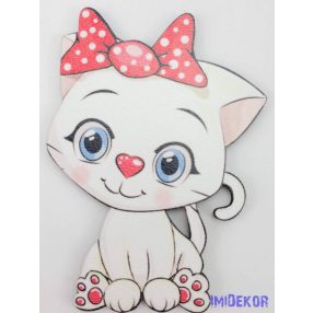 Szívorrú fehér cicás tábla masnival