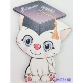   Szívorrú fehér cicás tábla ballagó kalapban - Feliratos