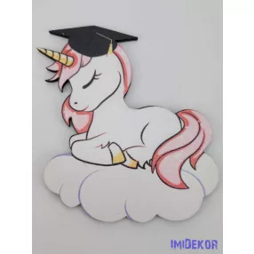 Felhőn ülő unikornis tábla ballagó kalapos