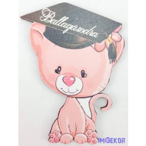 Szívszemű cica ballagó kalapos tábla - Feliratos