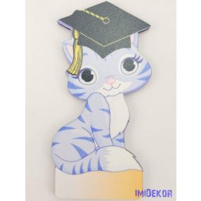 Kék cirmos cica ballagó kalapban tábla