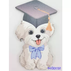 Lógónyelvű kutyus tábla kék masnis ballagó kalapban