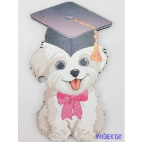   Lógónyelvű kutyus tábla rózsaszín masnis ballagó kalapban