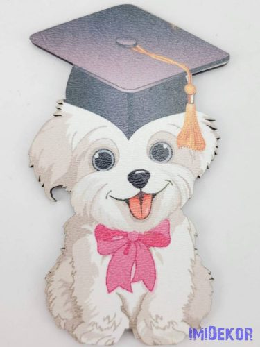 Lógónyelvű kutyus tábla rózsaszín masnis ballagó kalapban