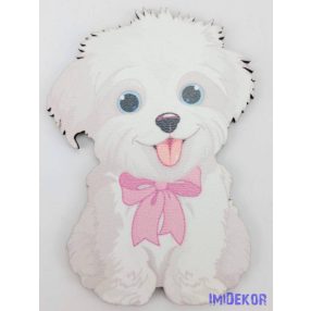 Lógónyelvű fehér kutyus tábla rózsaszín masnis