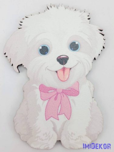 Lógónyelvű fehér kutyus tábla rózsaszín masnis