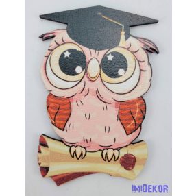 Rózsaszín cuki bagoly tábla ballagó kalapban