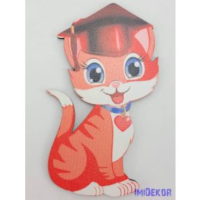 Vörös nagy cica tábla ballagó kalapban