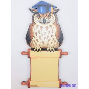   Papírtekercsen ülő bagoly ballagó kalapban - felirat nélkül