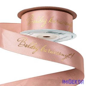   Boldog Karácsonyt! feliratos szatén szalag 25mm x 20m - Púder Bézs