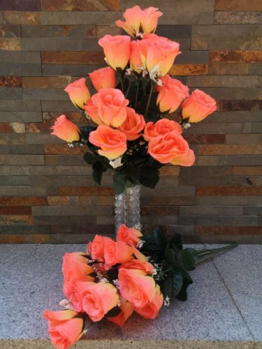 Bimbós rózsa 18 fejes selyemvirág csokor rezgővel 50 cm - Neon Narancs