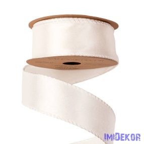   Fényes szatén szalag drótos szegéllyel 38mm x 5m - Fehér