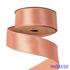   Fényes szatén szalag drótos szegéllyel 38mm x 5m - Rose gold