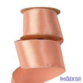   Fényes szatén szalag drótos szegéllyel 63mm x 5m - Rose gold