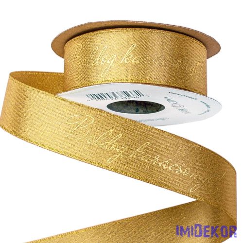 Boldog karácsonyt feliratos csillogó szatén szalag 25mm x 10m - Arany