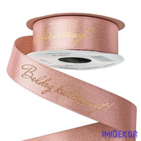   Boldog karácsonyt feliratos csillogó szatén szalag 25mm x 10m - Púder Bézs
