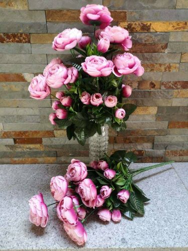 Boglárka 11 ágú 33 fejű selyemvirág csokor 45 cm - Rózsaszín