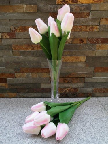 Tulipán 7 fejes selyemvirág csokor 35 cm - Halvány Rózsaszín