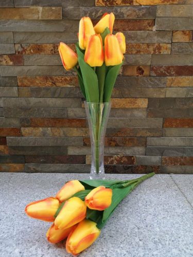 Tulipán 7 fejes selyemvirág csokor 35 cm - Sárgás Narancs