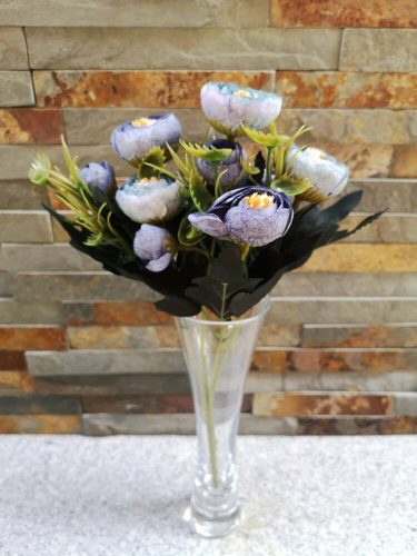 Boglárka mix 6 ágú 9 fejes selyemvirág csokor 29 cm - Kék