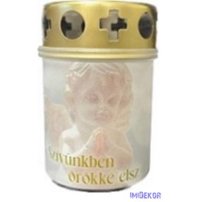   Műanyag fém fedeles mécses mintás 8,5x5,5cm - Szívünkben Örökké Élsz