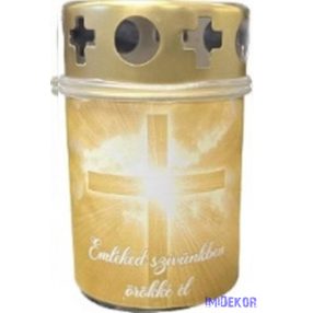  Műanyag fém fedeles mécses mintás 8,5x5,5cm - Emléked Szívünkben Örökké Él