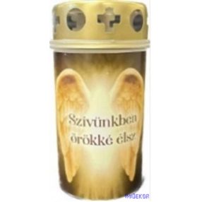   Műanyag fém fedeles mécses mintás 11,5x5,5cm - Szívünkben Örökké Élsz
