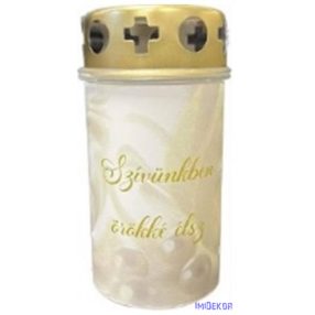   Műanyag fém fedeles mécses mintás 11,5x5,5cm - Szívünkben Örökké Élsz